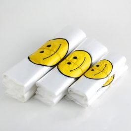 White Plastic Carry Out Shopping Bags Smiley Smiling Smile Face Polybags