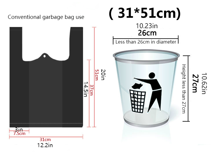 Trash Bags Black Vest Plastic Bag Indoor Garbage Can Liners Polybags -  UZBAG Store